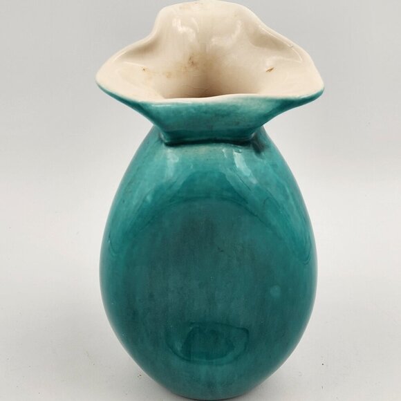 Vintage Los Angeles California Studio Art Pottery Turquoise and Cream Vase - Picture 1 of 7
